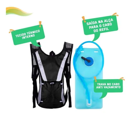 Mochila de hidratación impermeable con bolsa de agua para ciclismo de 2 litros, color negro
