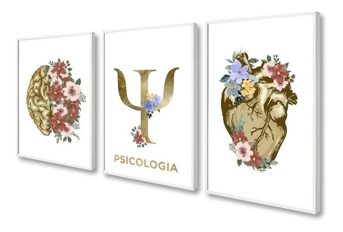 Kit 3 Quadros Decorativos Psicologia Consultório Profissão