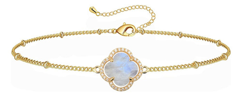 Pulsera Ajustable De Cristal De Piedra Lunar Blanca Con Tréb