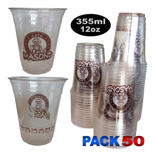 Imagen 1 de 2 de Pack 50 Vasos Plástico Pet Para Café 355ml 12oz Sin Tapa