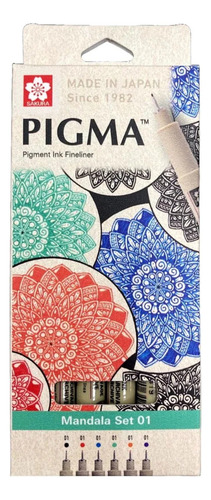 Tiralíneas 0.1 Mm. Sakura Pigma Micron Set 6 Colores Mandala Surtido
