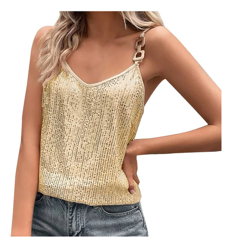 2024 Camiseta Sin Mangas De Lentejuelas Para Mujer Con