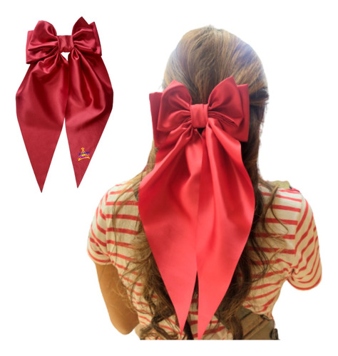 Moño Coquette Rojo Grande Cabello Hebilla Accesorios Meloss 