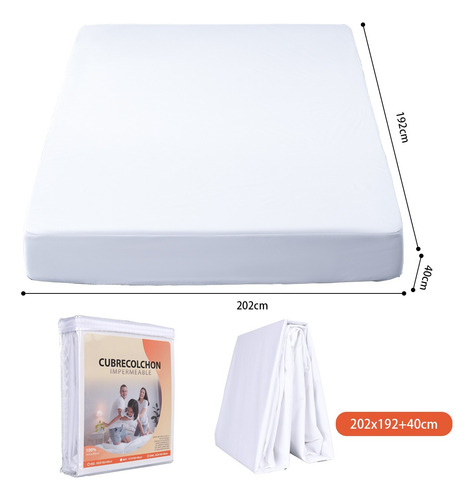 Protector De Colchón Hipoalergénico Impermeable King Size Blanco Liso King