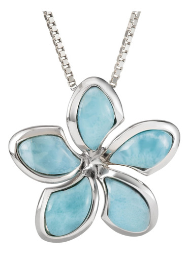 Collar Con Colgante De Flor De Plumeria De Larimar Natural D