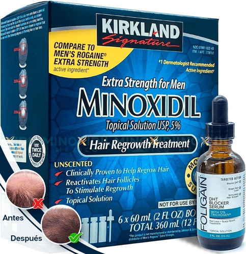 Minoxidil 5% Solución Tópica + Bloqueador Dht Premium 59 Ml