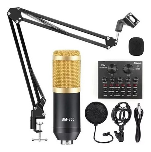 Kit De Microfono Condensador Bm800 + Interfaz De Audio V8