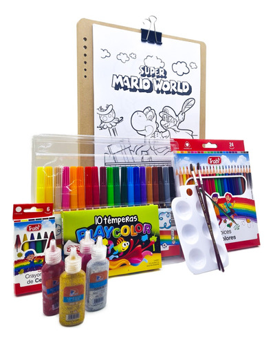 Kit Arte Niños Set Infantil+ Dibu. Para Pintar Mario Bros