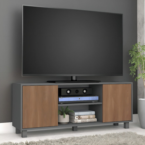Estante para TV Luka de 2 puertas de hasta 50 pulgadas, color gris oscuro