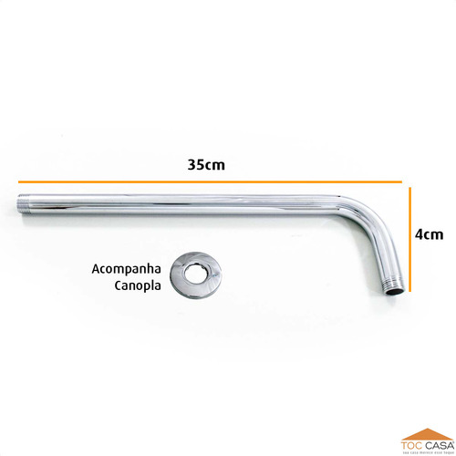 Braço De Chuveiro Longo 35 Cm Em Metal Cromado Aço Inoxidável Banheiro