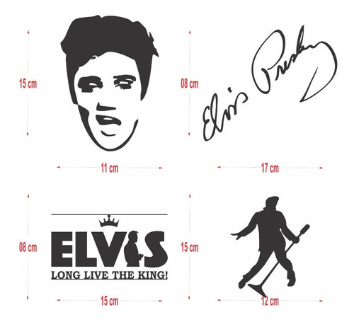 Imagem 3 de 3 de Kit Adesivo Carro Moto Elvis Presley 15cm - 4 Unidades Preto