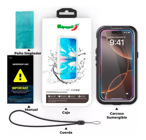 Carcasa iPhone 16 Pro Max Sumergible Waterproof Black Gray