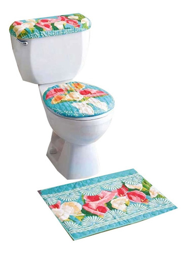 Imagen 3 de 6 de Set De Baño 3 Piezas De Alcatraz Con Fundas Y Tapete