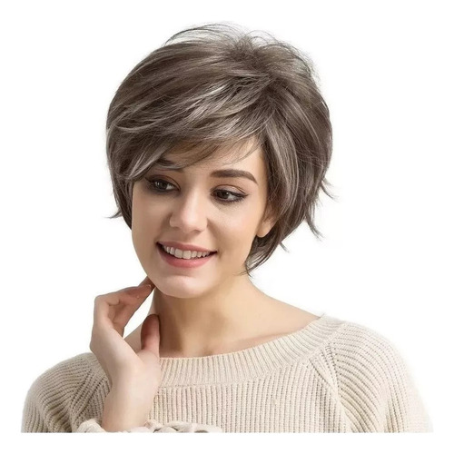 Pelucas Pelo Corto Rubio Mixto Castaño Oscuro Para Mujeres2
