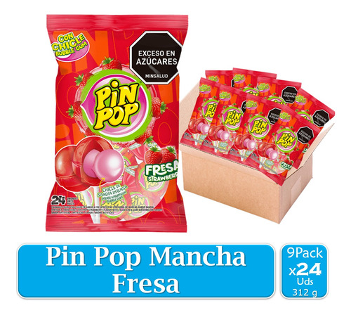 Chupete Pin Pop Fresa 9 Paquetes X - Unidad a $383