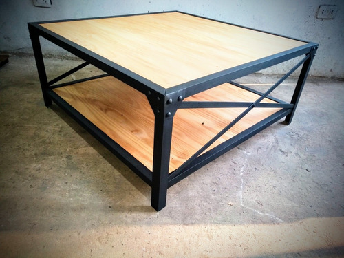 Mesa Ratona Hierro Y Madera 1 X 1  Estilo Industrial