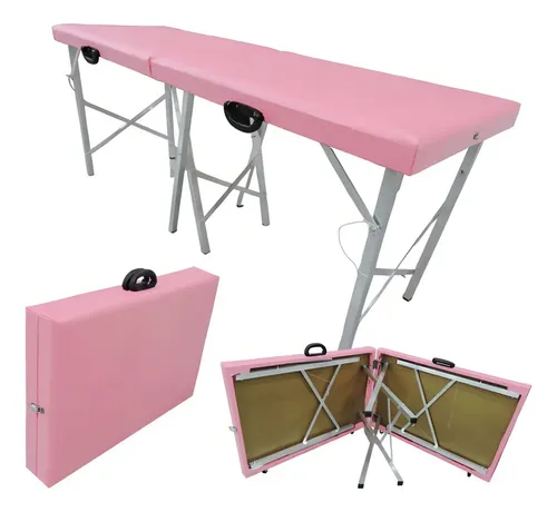 Maca Portatil Dobravel Maleta Massagem Estetica Depilação Cor Rosa Bebê