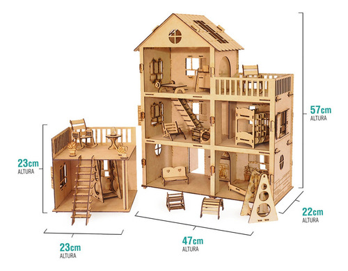 Imagen 4 de 8 de Casita De Muñecas Super Lolita + 68 Muebles Fibrofacil