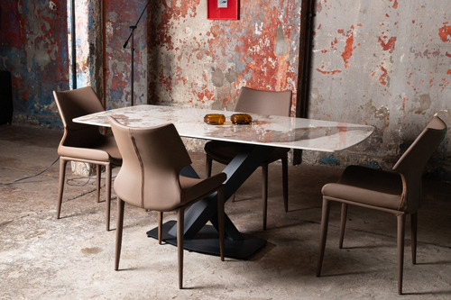 Juego De Comedor Mesa Rectangular 90x180 Silla Cuero Café Color Marrón Claro Diseño De La Tela De Las Sillas Liso