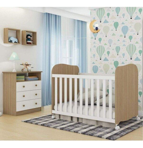 Quarto Bebê Berço Cômoda 2 Nichos Uli Branco/carvalho