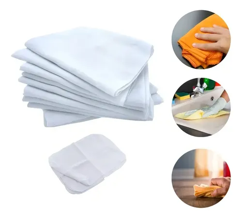 Flanela Algodão Branca Limpeza 38x58cm Kit Com 5 Unidades