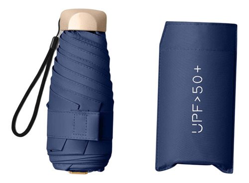 Mini Sombrilla De Protección Solar Con Estuche Azul Oscuro