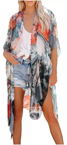 Tops De Mujer Estampado Chifón Playa Kimono Chal Suelto