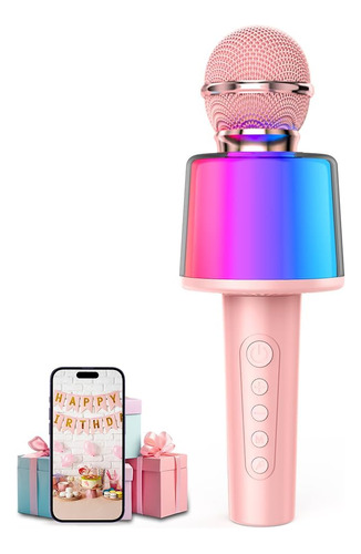 Microfono De Karaoke Para Ninos Con Luz Led Rgb, Divertido C