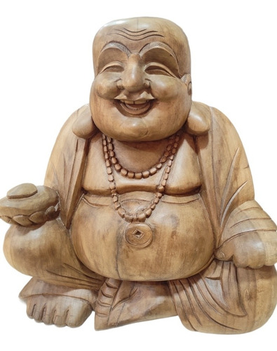 Imagen 1 de 6 de Buda Madera Sonriente Feng Shui Artesanal 50 Cm Bali