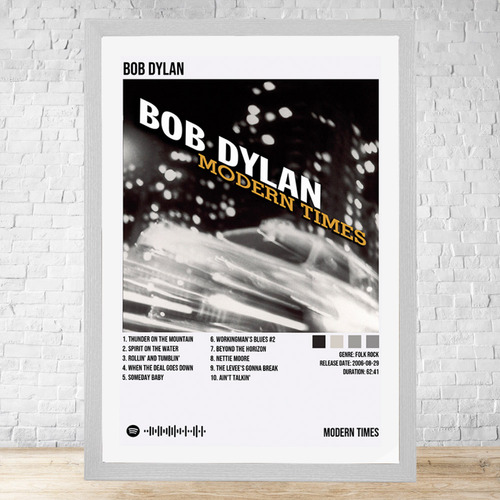 Cuadro Bob Dylan Modern Times 30x40 Con Vidrio Y Marco C669 Blanco Moderno