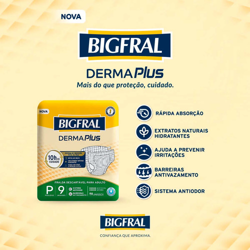Fralda Geriátrica Bigfral Derma Plus Tamanho P 9 Unidades