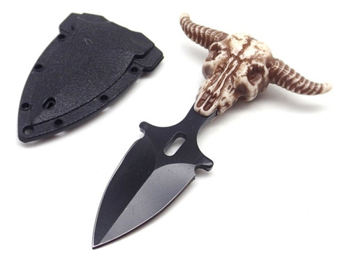 Mini Faca De Sobrevivencia Push Dagger Chifres Com Bainha Cor Preto