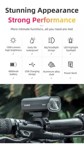 Imagen 10 de 10 de Luz Delantera 1000 Lumen / 5 Modos Para Bicicleta - Rockbros