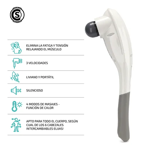 Masajeador Muscular Corporal Manual Inalámbrico Eléctrico Batería  Recargable Masaje Pie Espalda Cervical Cuello Delfin Color Blanco