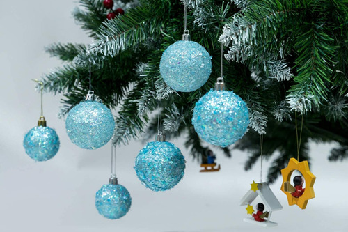 Juego De 24 Adornos Navidad Inastillables 6 Cm Verde Azulado