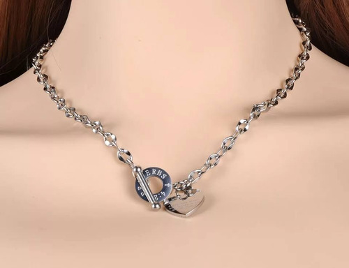 Imagen 2 de 8 de Collar Plata Eslabones Gruesos Dije Corazón Buchón Broche T