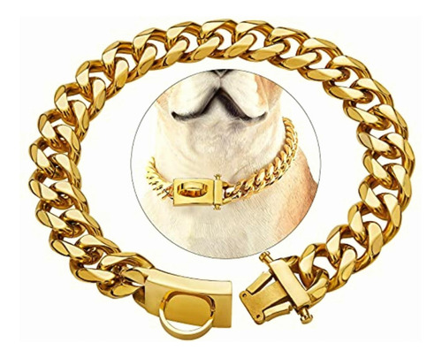 Collar De Cadena De Perro Dorado Collar De Metal Con Diseño