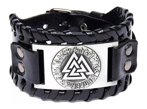 Pulsera Cuero Hombre Mujer Amuleto Nórdico Vikingo Valknut