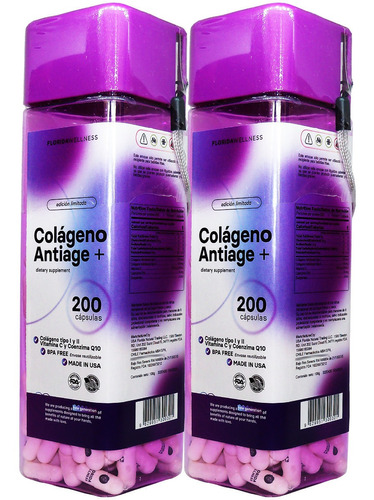 2 X Colageno Antiage Coenzima Q10 Vit C 200 Caps Made In Usa