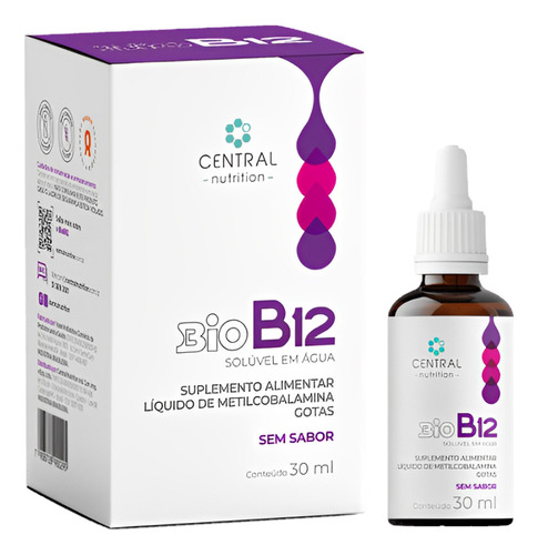 Bio B12 Solúvel Em Água Sem Sabor Com 30ml Central Nutrition