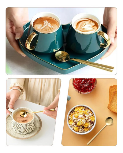 Juego De 8 Cucharas De Café Doradas, Elegantes Cucharas Para