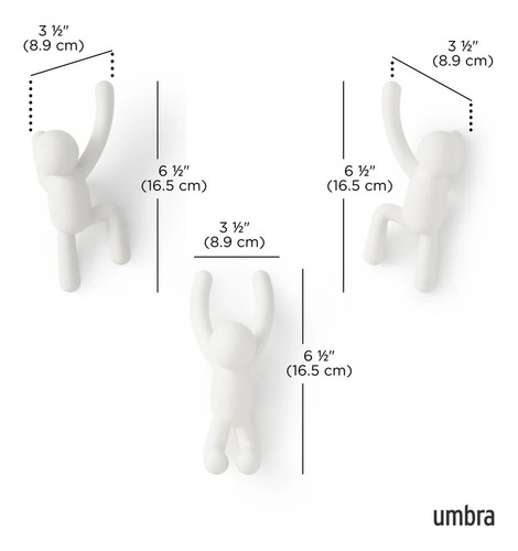 3 Ganchos Perchero De Pared Línea Buddy Umbra Originales Blanco