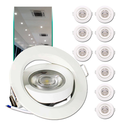 Kit 10 Spot Led Redondo Embutir Sanca 3w Branco Frio Kian