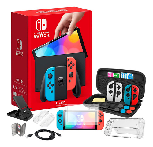 Nintendo Switch Oled 64gb Neón Más Kit Accesorios 22 En 1