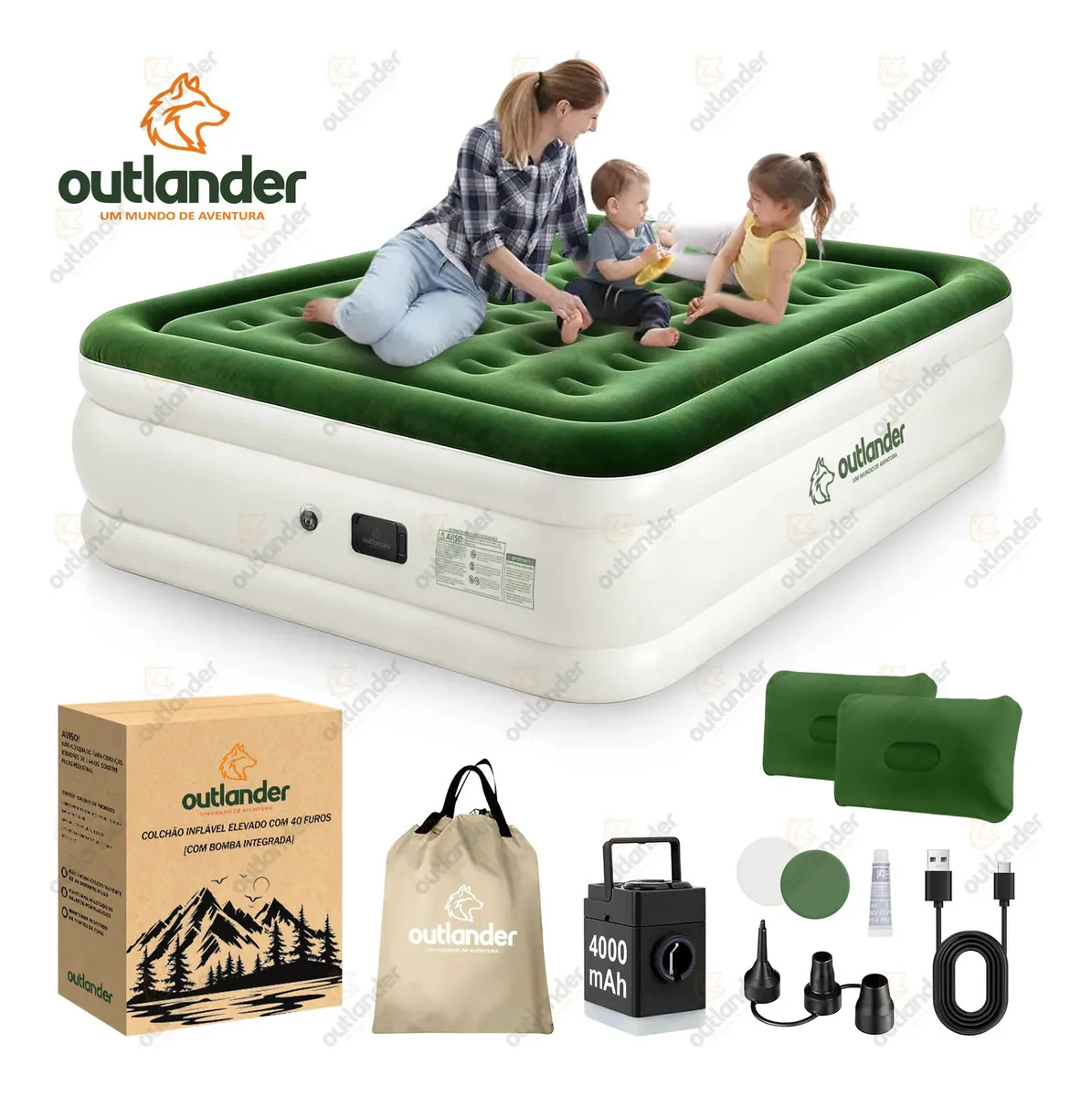 Colchão Inflável Casal Queen Bomba Elétrica 210x160x46cm Outlander