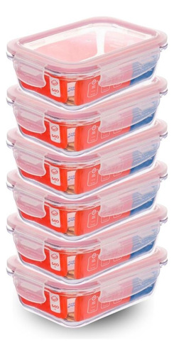 Kit Com 6 Potes De Vidro Hermético 640ml Retangular Invicta