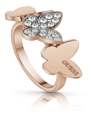 Anillo Guess Love Butterfly Oro Rosa Cristales Ubr78005