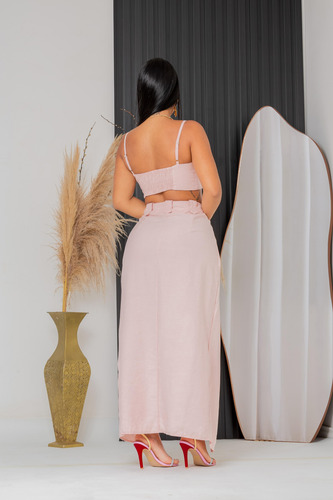 Conjunto Feminino Cropped E Saia Envelope, Tecido Sensorial