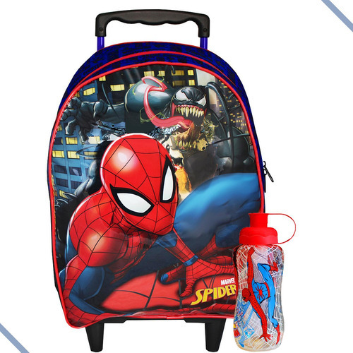 Mochila Escolar Rodinhas  Garrafinha Infantil Homem Aranha