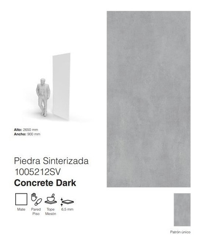 Piedra Sinterizada Mate Concrete Dark 900x2650x6,5mm